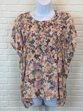 Ginnicks Boho Floral Blouse Multi Smocked Yoke Small